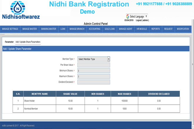 nidhi bank registration